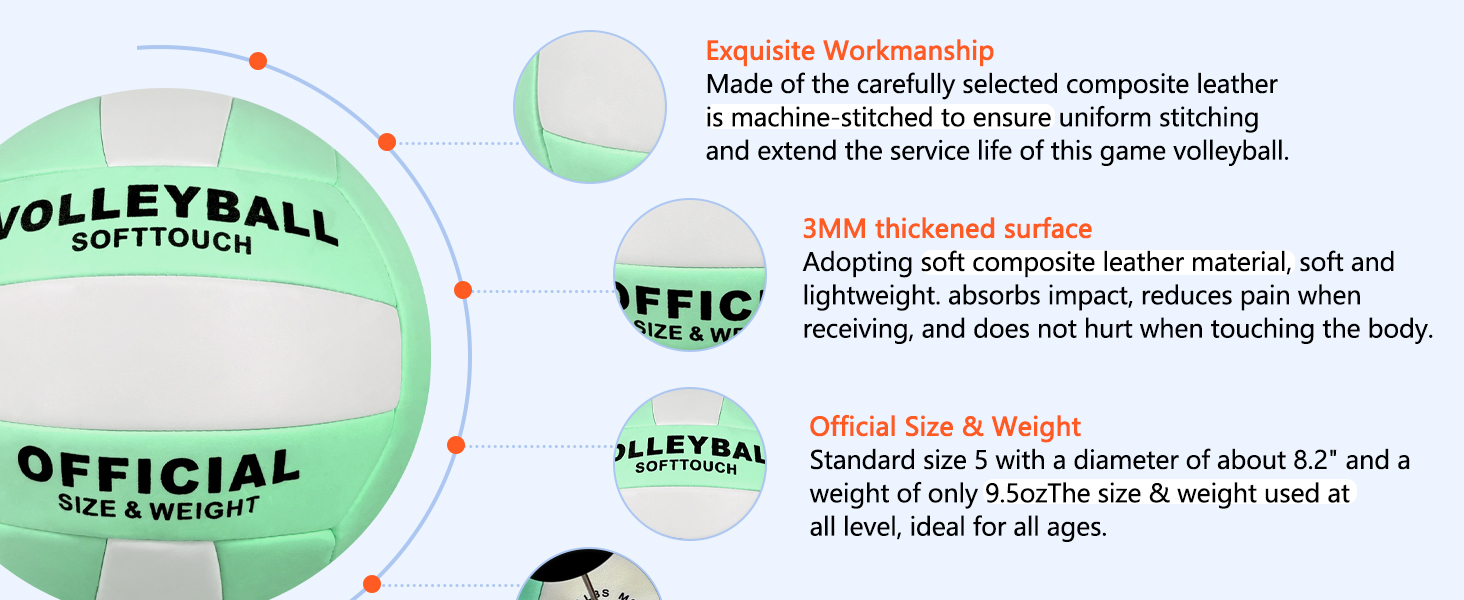 Волейбольний м'яч Bibykivn Official Size 5: водовідштовхуючий, з насосом, PVC-покриття, для пляжу, басейну та спорту (блакитно-зелений)