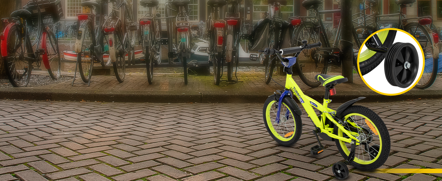 Дитяче велосипед Actionbikes Turbo 12/16 дюймів - V-Brake гальма, захистники, для дівчаток та хлопчиків (2-7 років)