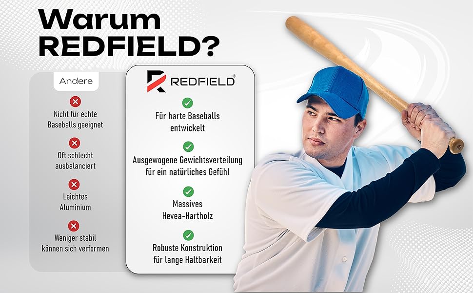 Біта для бейсболу Redfield з масиву дерева (76 см) - екологічна, чорна або натуральна