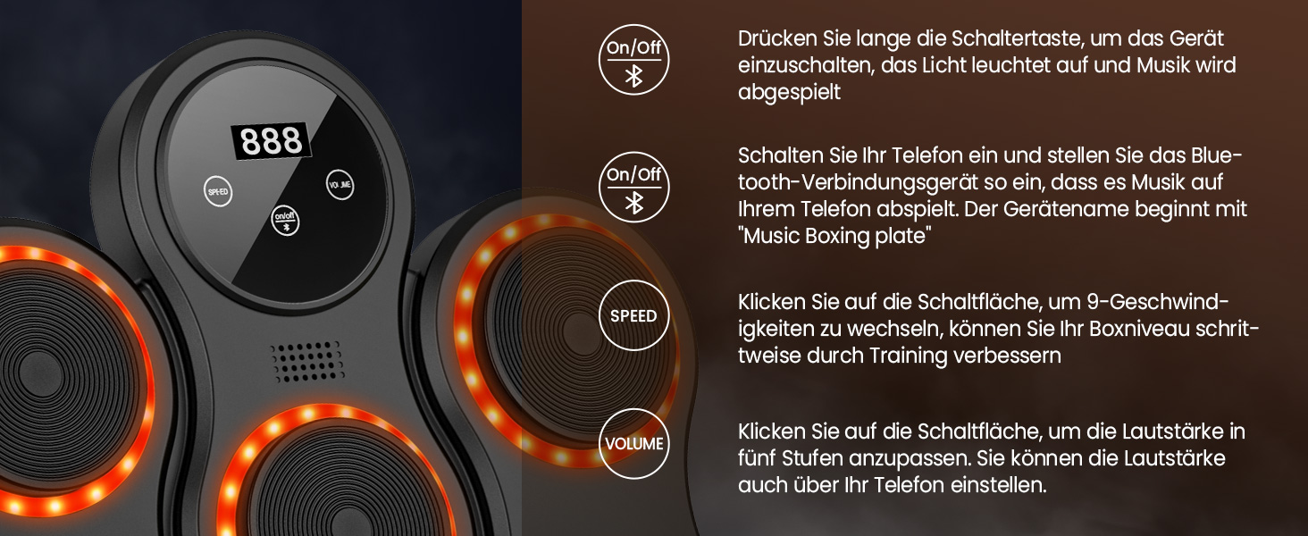 Музична боксівська машина з LED-підсвіткою, Bluetooth, 9 режимів швидкості, лічильник, для дорослих та дітей, чорний