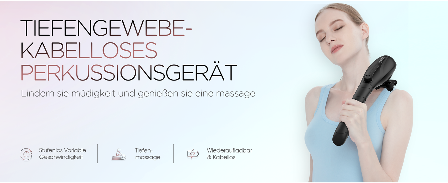 VOYOR HEALTH Перкусійний масажер для тіла, ручний електричний масажер для спини, глибокий масаж, 5 насадок, регульована швидкість, MH560, чорний