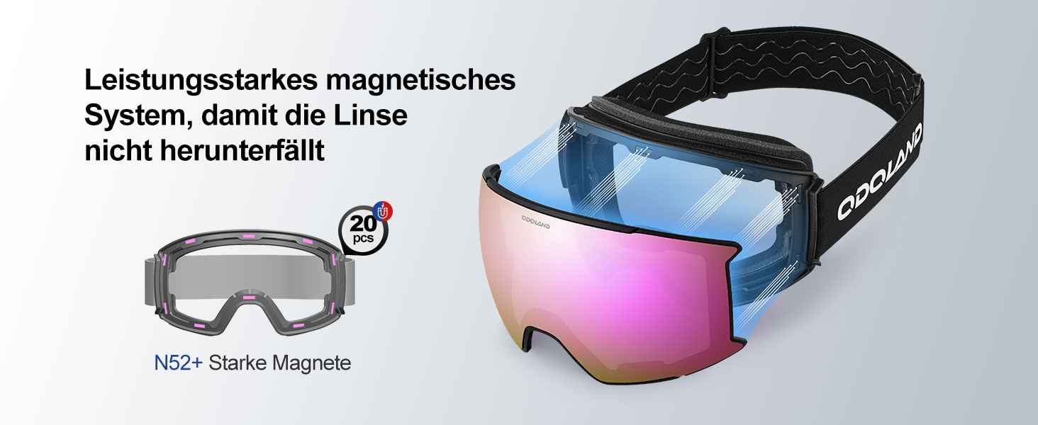 Одоланд Скі-маска для сноуборду та лиж для жінок та чоловіків з 2 змінними лінзами та чохлом, антитуманне покриття, захист від УФ-променів, сумісна з шоломом, для хлопчиків та дівчаток, чоловіків та жінок, темно-сріблястий (VLT 15%)