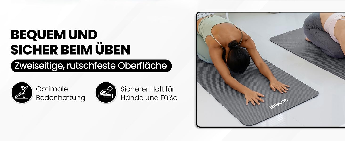 Йога мат Unycos: неслизька, високої щільності (6/10/15 мм) з ременем для перенесення. Підходить для пілатесу, фітнесу та гімнастики. Розмір: 183*60*1.5 см, колір сірий (#10). В комплекті E-Book