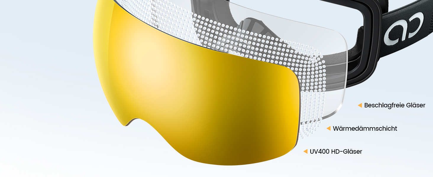 Ламікал - Скі-маска для чоловіків та жінок, сноуборд маска з OTG - [Ultra HD та ширший огляд] - Топ маска для катання на лижах з захистом від запоту, захисна маска для сноуборду з дзеркальним покриттям, скі-маска UV400 з захистом від відблисків (Покращена версія - чорний каркас - золотий (VLT: 11%))