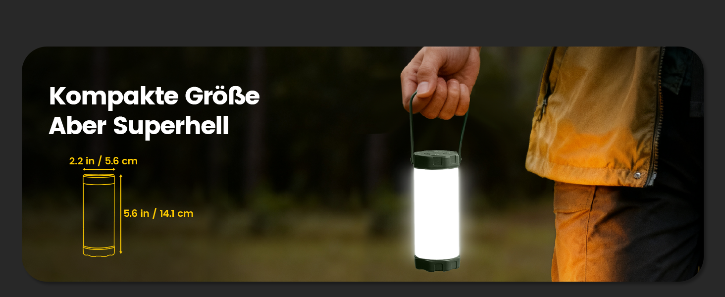 Ліхтар для кемпінгу Glocusent: 1200lm, водонепроникний IP68, 80 годин роботи, 5 режимів, SOS, з гумовим захистом та шнурком, сірий