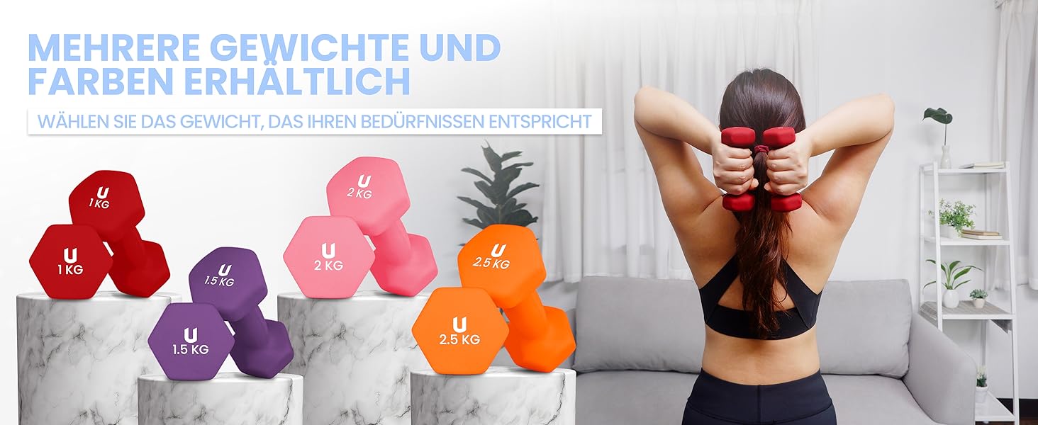 Гантелі неопренові Unycos 2 шт. 1-10 кг, шісткутні, антиковзаючі для фітнесу, силових тренувань, пілатесу та дому (#13 Червоний, 2 x 1 кг)