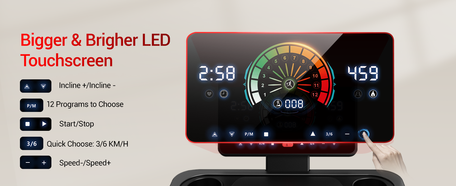 Бігова доріжка UMAY з автоматичним нахилом 20%, швидкість до 14 км/год, складний, 4-рівнева консоль, тихий 3.5 PS мотор, для дому, вантажопідйомність до 180 кг