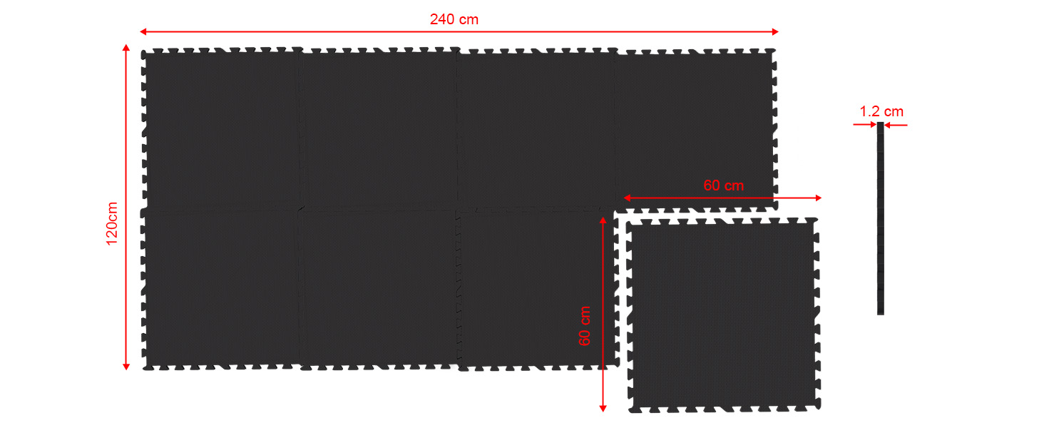 Набір захисних килимків GORILLA SPORTS - 8 або 16 килимків, 60x60x1,2 см, нековзкі, піна EVA, 2,88 або 5,76 м - килимки Fitness, килимок для підлоги, килимки-головоломки, килимок для сну, килимки для тренувань чорний (8 матів)