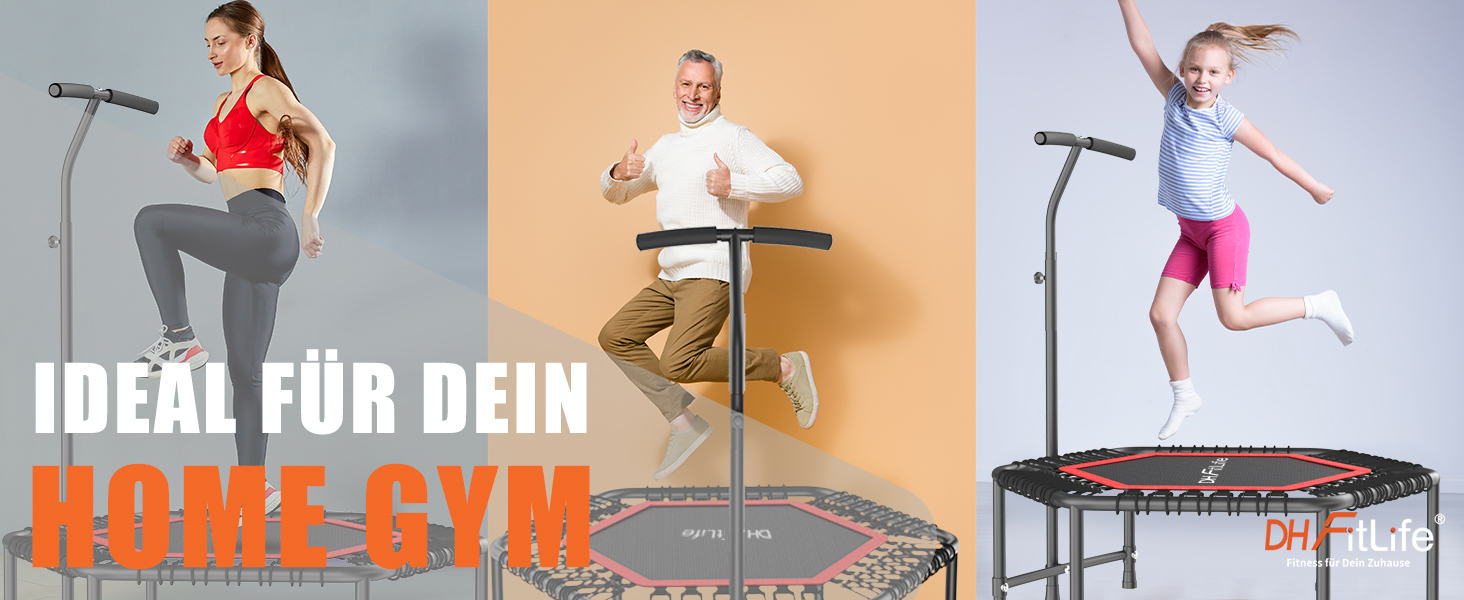 Трамплін для фітнесу DH FitLife | Ø114 см, до 150 кг, регульована ручка, стабільний та тихий | для дітей та дорослих