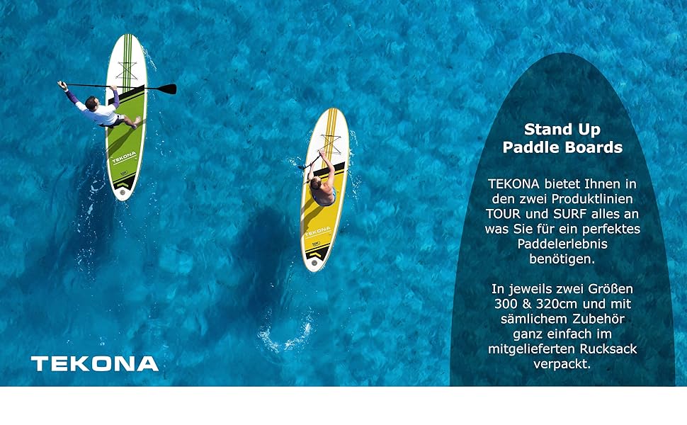 Надувний SUP борд Tekona Stand Up Paddle Board Set: комплект з рюкзаком, насосом, веслом та кріпленням для каяка. 300/320 см, 3 фінни. Різні моделі та кольори TOUR/SURF 9'8