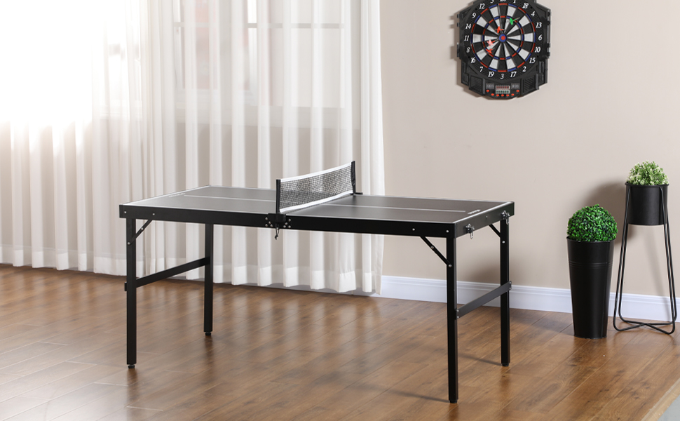 Стіл для пінг-понгу SPORTNOW Mini розкладний, з сіткою, для дому, чорний, алюміній