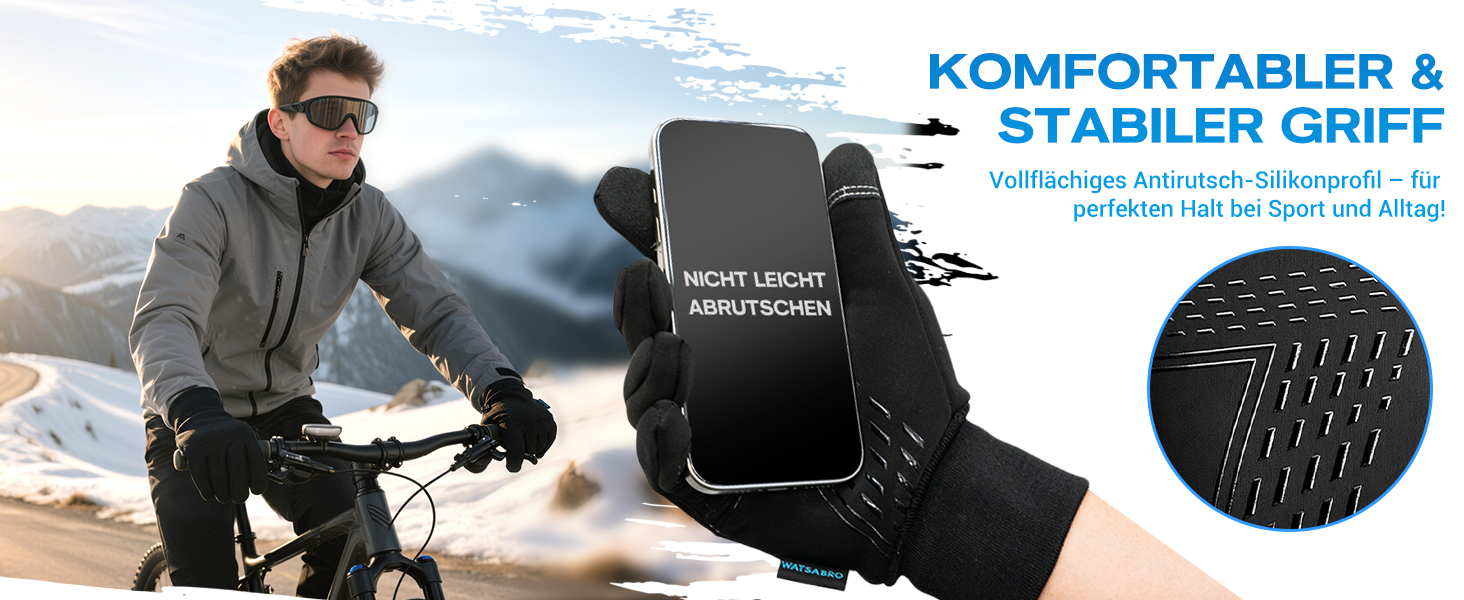Зимові велосипедні рукавички, рукавички для бігу з сенсорним екраном та кріпленням від втрати – вітронепроникні спортивні рукавички для чоловіків та жінок для їзди на велосипеді, бігу та активного відпочинку
