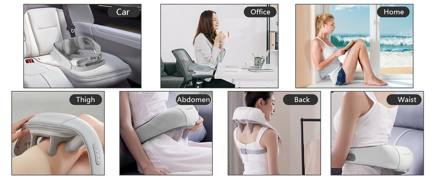 Електричний масажер для шиї та плечей Shiatsu з підігрівом, 4D масаж, бездротовий, для чоловіків та жінок, сірий A