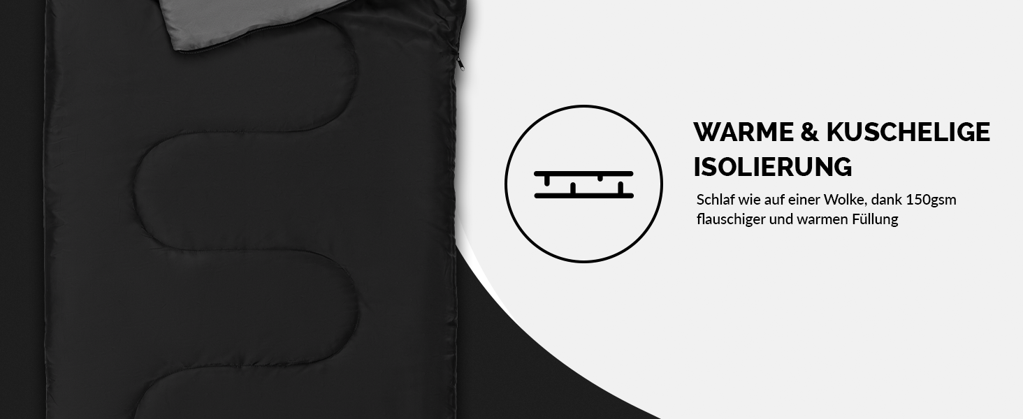 Спальний мішок для кемпінгу з капюшоном до -3°C з подушкою - зимовий та літній спальний мішок на 3-4 сезони (75 x 220 см) - туристичний спальний мішок для жінок та чоловіків (теплий) (Чорний, 150GSM, без капюшону)