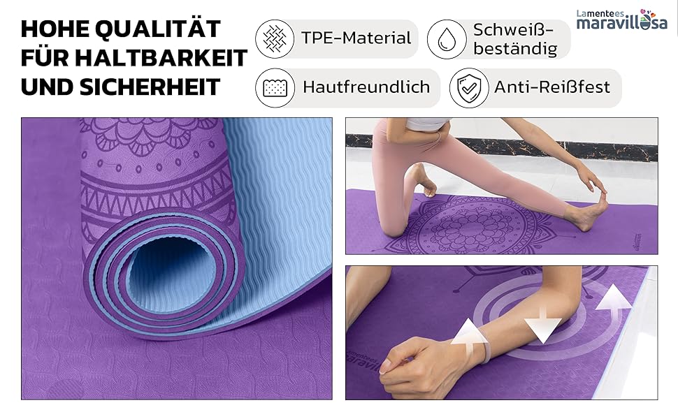 Килимок для гімнастики та йоги з неслизькою поверхнею, з чохлом та E-book, 183x61 см, Мандала фіолетовий