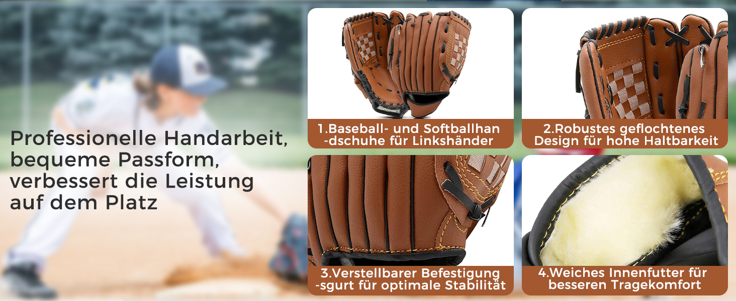 Рукавиця для бейсболу та софтболу з м'ячем, тренувальна змагальна, потовщена, дитяча та доросла, коричнева 11.5 дюймів