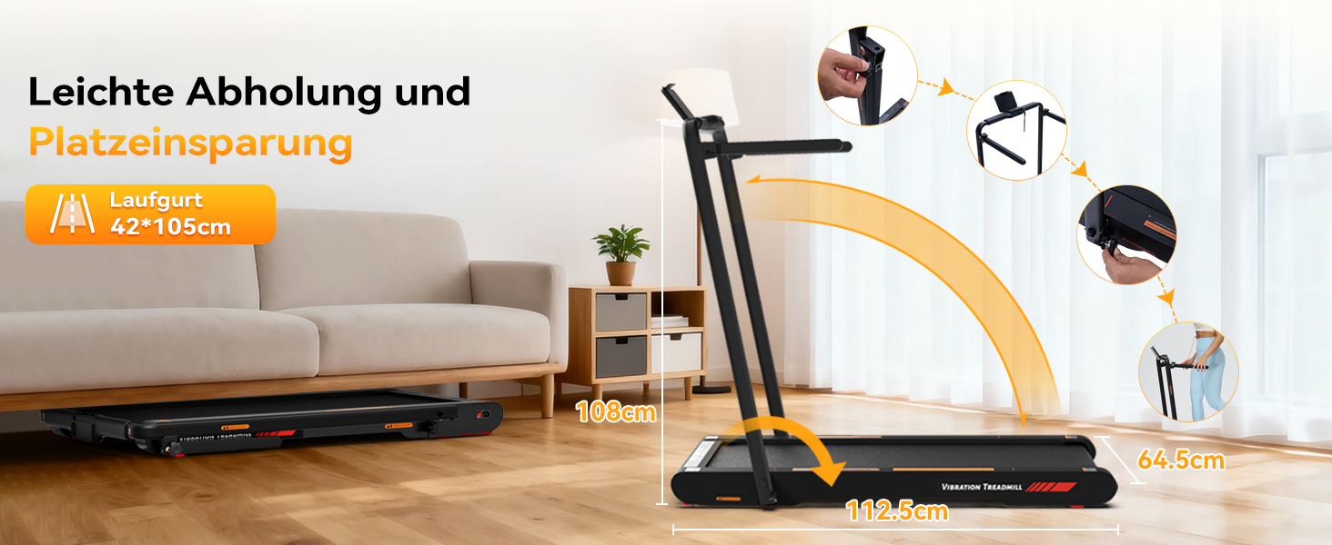 Sperax 4-в-1 біговий килимок з вібрацією для дому та офісу. Швидкість 0.3-6 км/год, з додатком, 400W, без монтажу (чорний)