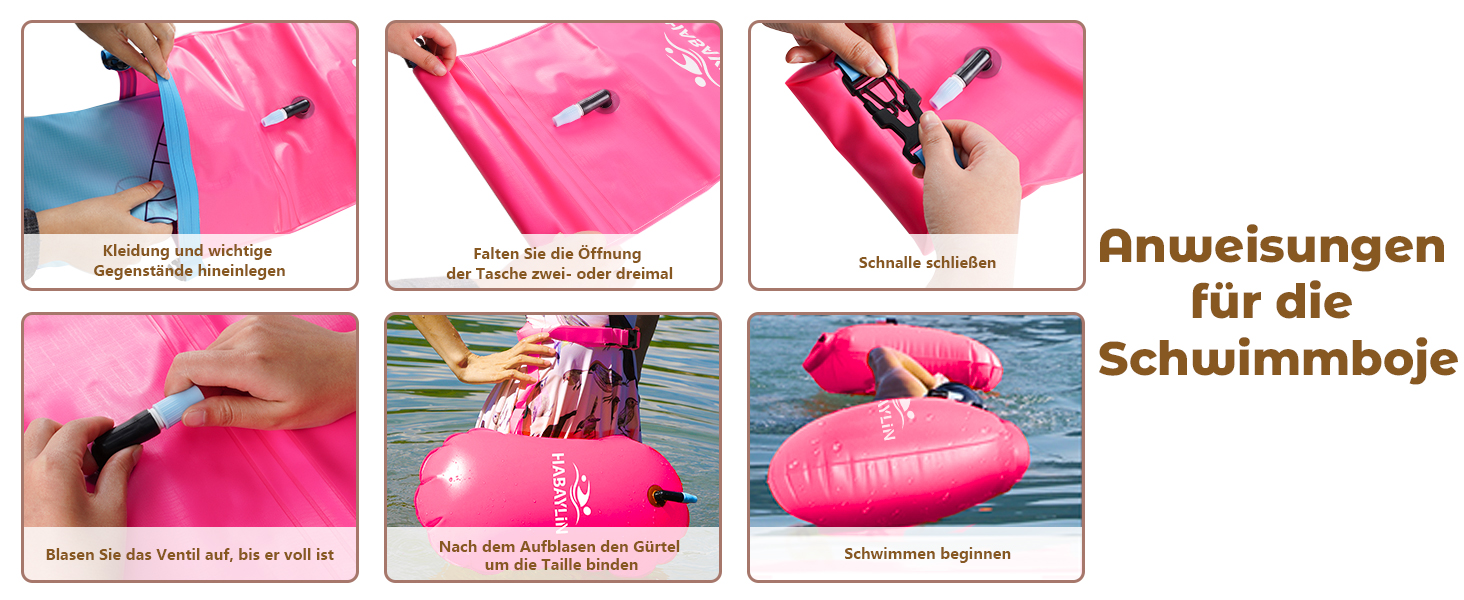 Надувна плавуча шийка (боя) 20L для дорослих та дітей, водонепроникний мішок, рожева. Безпека у відкритій воді та для триатлону.