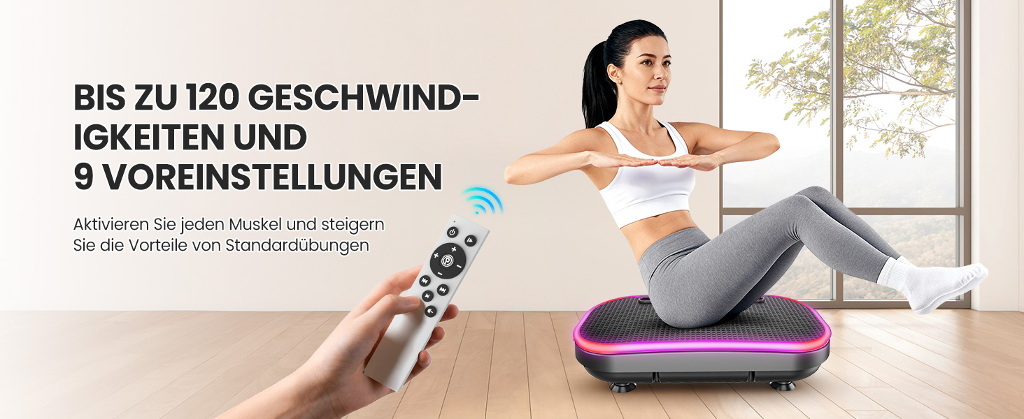 Платформа для вібраційного масажу для схуднення з еластичними стрічками, 9 режимів, 120 рівнів інтенсивності, Bluetooth, LED-дисплей, 150 кг, срібна