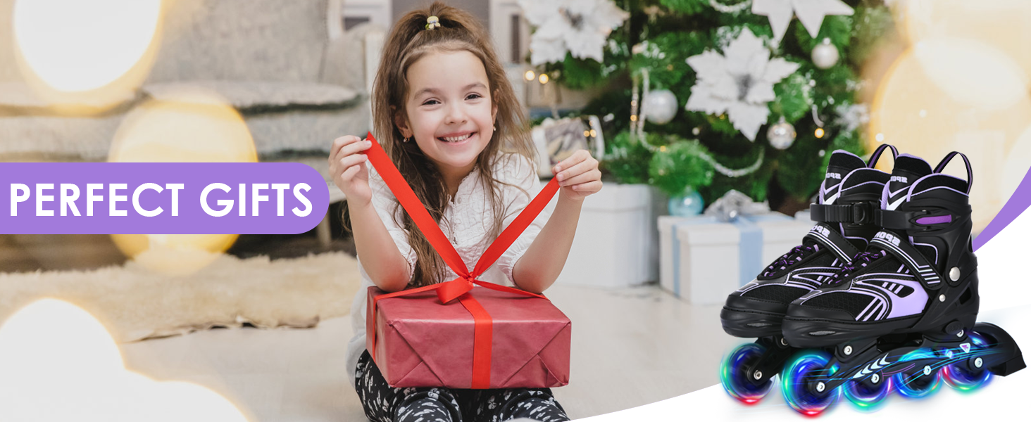 Інлайнерожі TOSHOO, ролики для дітей та дорослих, LED-колеса, регульовані розміри, ролики для катання, ролики для дівчаток та хлопчиків (S, фіолетовий)