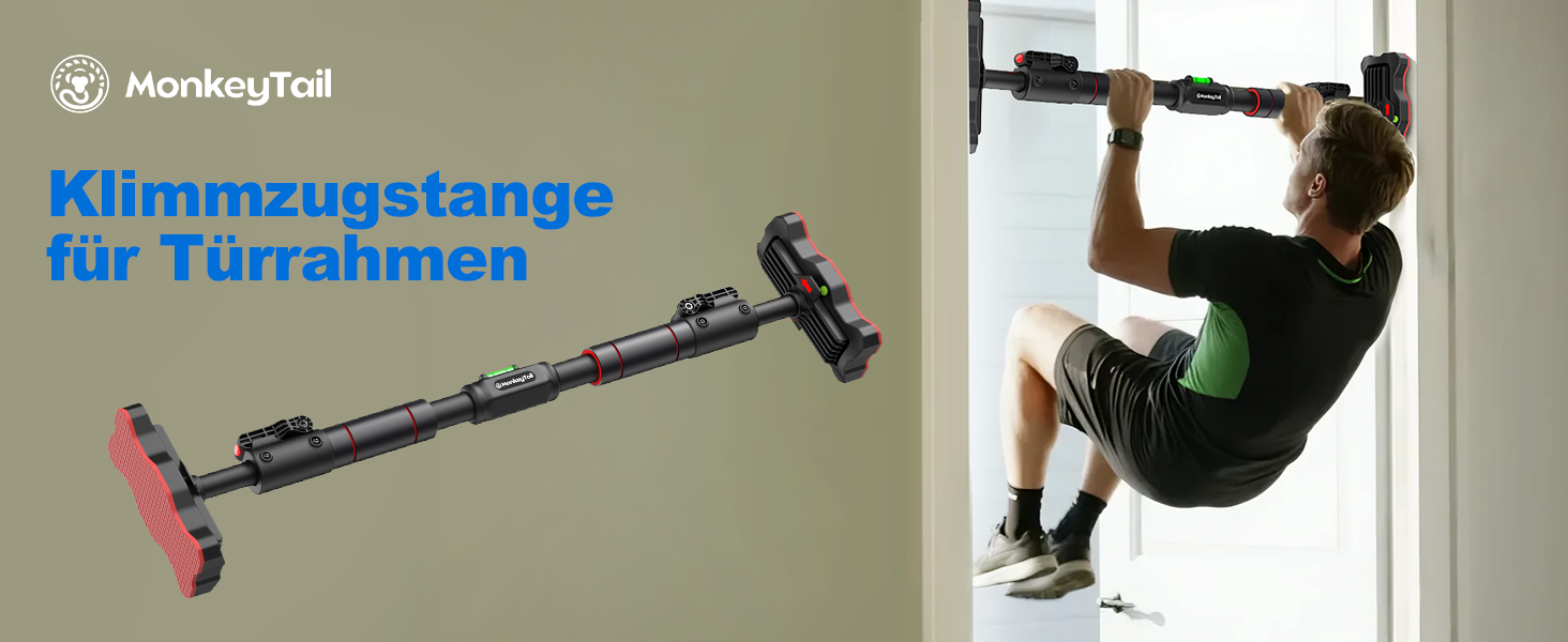 Кімнатна турнік MonkeyTail для дверного прорізу 72-95 см, без свердління, з 360° замком та PVC-килимком, вантажопідйомність 150 кг, багатофункціональний турнік