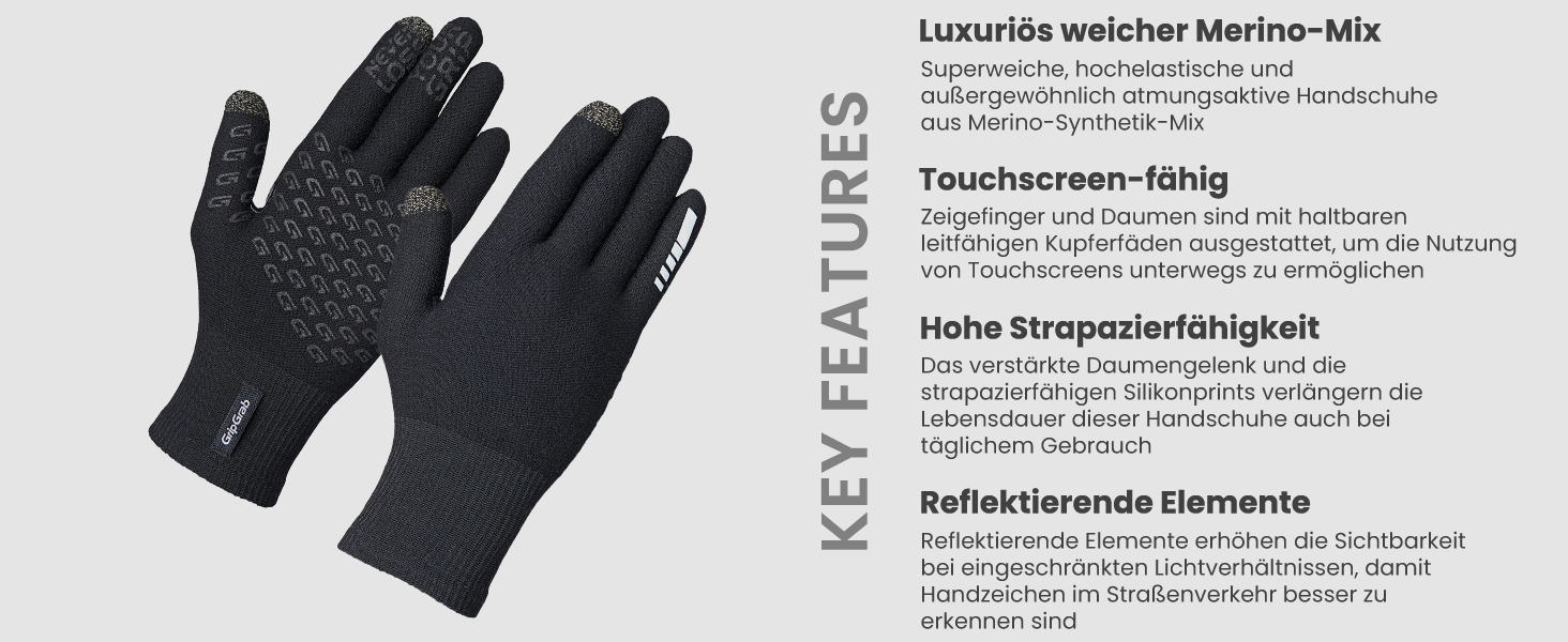 Рукавички велосипедні GripGrab Primavera 2 Merino XL/XXL, чорні - термо, сенсорні, для весни/осені/зими