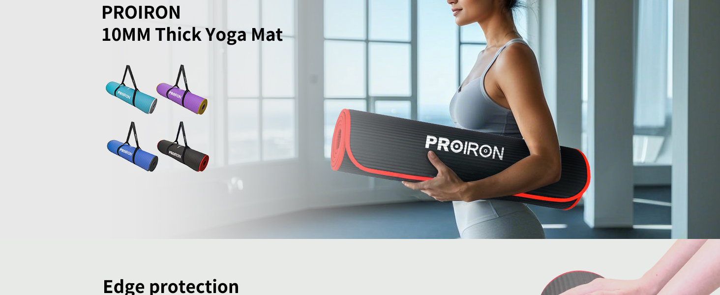PROIRON Килимок для гімнастики та йоги, тренувальний килимок для дому, 183x66x1 см, чорний/червоний