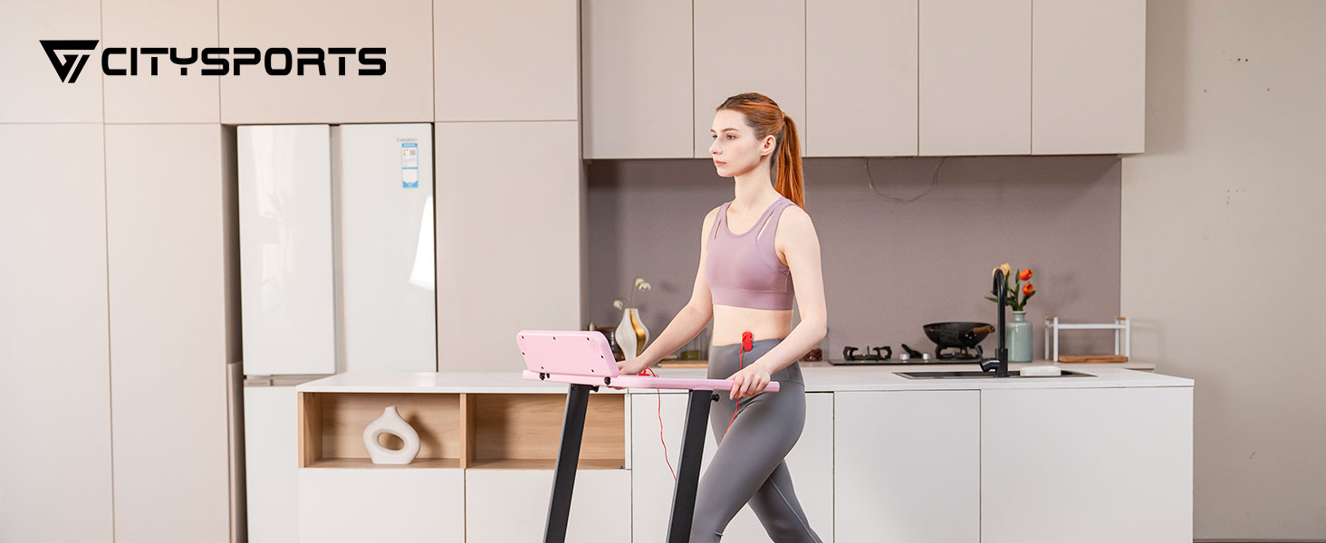 CITYSPORTS Електричний біговий тренажер, складаний, до 12 км/год, LED-дисплей, APP, тримач для планшета 360°, рожевий