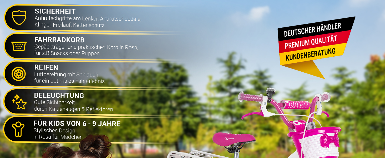 Дитяче велосипед Actionbikes Daisy | 12, 16, 20 дюймів - V-Brake гальма - захист від бруду спереду та ззаду - велосипед для дітей 2-9 років, для дівчаток та хлопчиків
