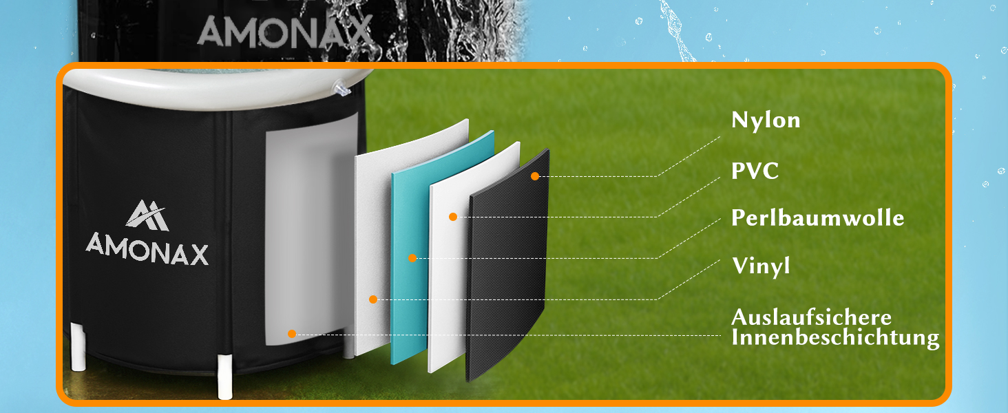 Тонна для криотерапії Amonax Eisbaden: портативна ванна для холодової терапії з термометром, кришка та покриття, чорний колір