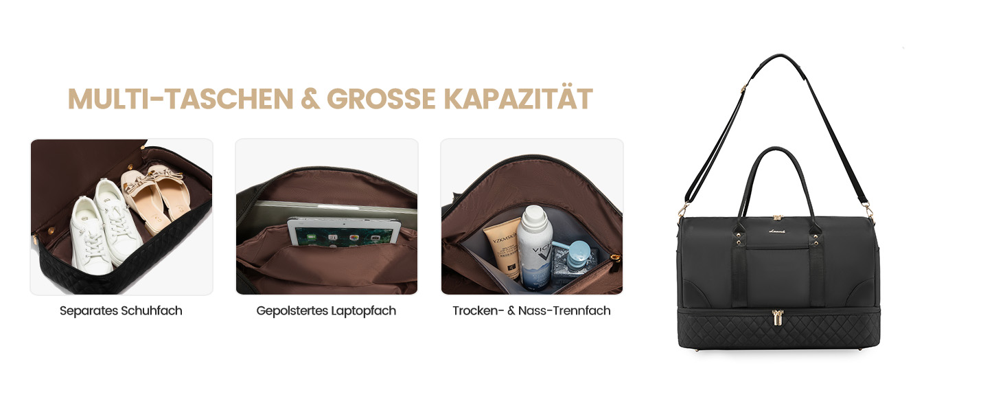 Сумка-мішок LOVEVOOK для жінок: дорожня/спортивна сумка-мішок з відділенням для взуття та мокрих речей, 2 шт. (40л, чорний)