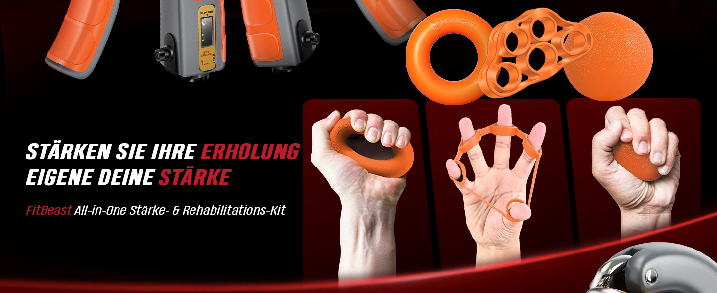 FitBeast Набір для тренування рук (5 шт.): підручник для підручника, підручник для підручника, м'ячик для захоплення, м'ячик для зняття стресу для спортсменів (Помаранчевий)