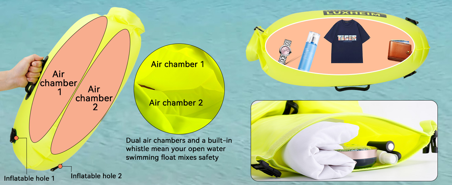 Буя для плавання 28L, Schleppschwimmer для Open Water, Triathlons, водонепроникний Dry Bag, жовтий