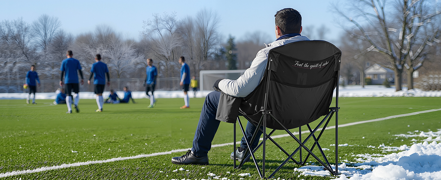 Овермонт: Обігрівальний XL стілець для кемпінгу, дорослий – складаний стілець, ідеальний для зимових походів, кемпінгу та риболовлі (Чорно-сірий)