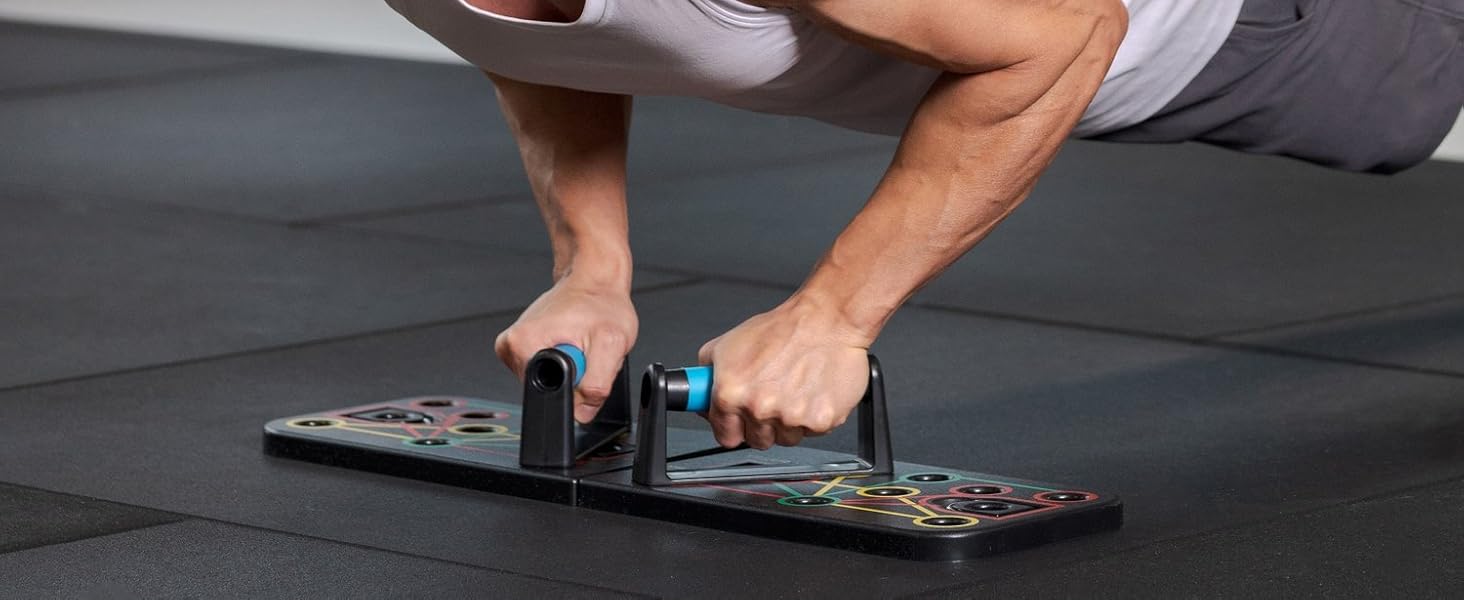 Gymtek Складане дошка для віджимань - дошка для віджимань з ручками для віджимань для тренування всього тіла & Ефективні віджимання - багатофункціональна дошка для віджимань - фітнес-обладнання для дому з еспандером