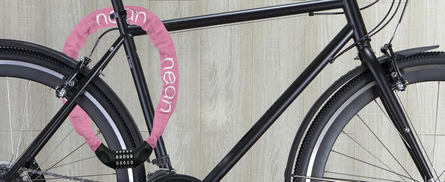 Велосипедне замкeць Nean з кодом та високим рівнем безпеки, 6 мм x 900 мм, рожевий