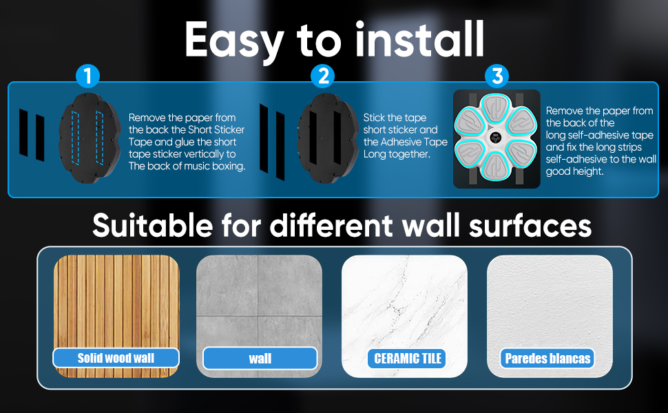 Музична бокс-машина Oamger з LED-підсвіткою, 9 режимів, з боксерськими рукавичками, інтелектуальним підрахунком та Bluetooth, для тренувань вдома для дітей та дорослих, чорний