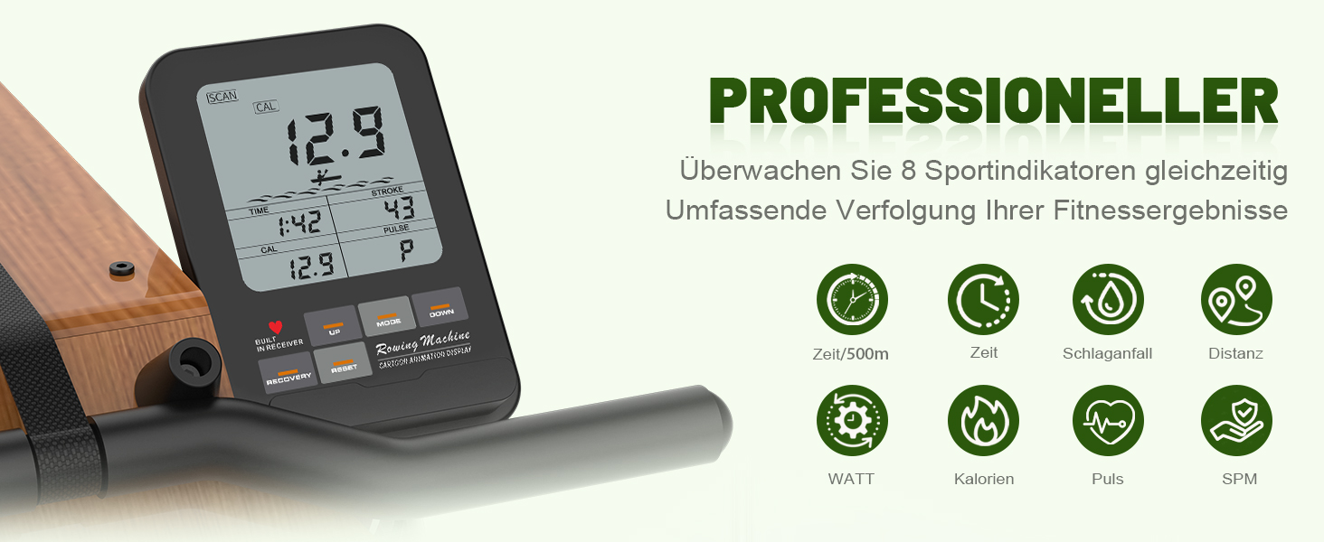 Гребний тренажер Kitopa RW719-50 з водою, для дому, з Bluetooth, Kinomap (30 днів)