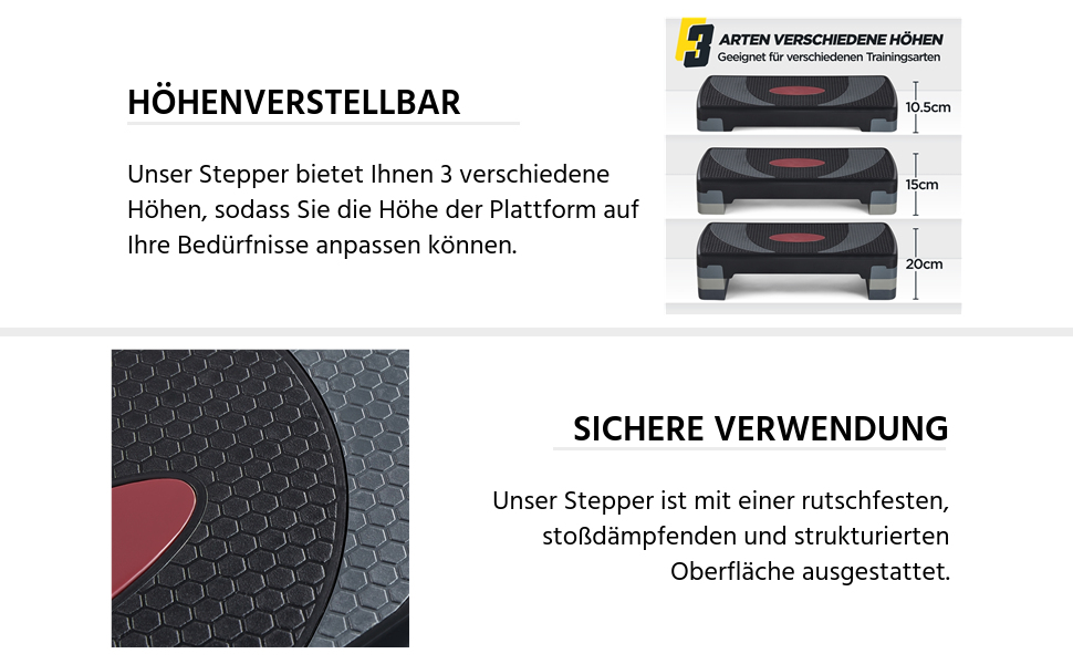 Yaheetech Фітнес-аеробний степпер, регульована по висоті, 3 рівні (10/15/20 см), сірий (для офісу та дому)
