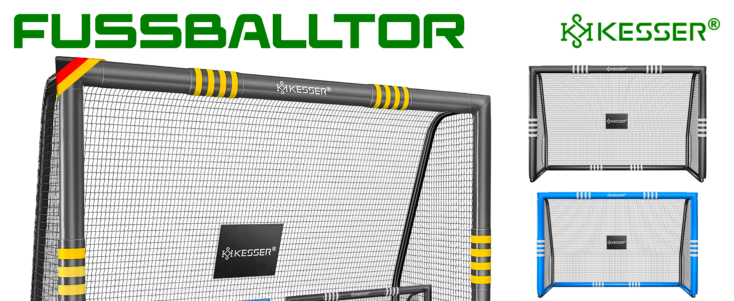 Ворота для футболу KESSER® для саду: міцні, для тренувань на вулиці, з UV-стійкою сіткою, сталевий каркас з покриттям, земляні кілки, насос, фішки, аксесуари для монтажу (240см, антрацит)