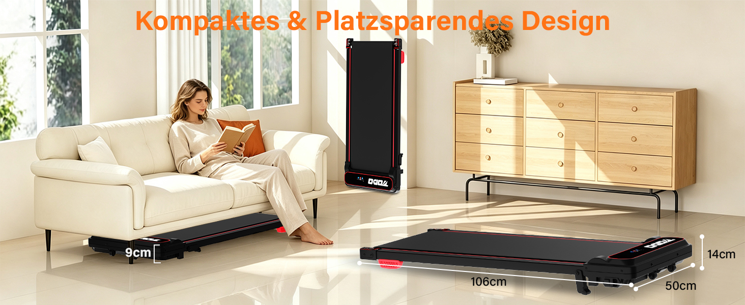 Дорожка для ходьби TODO Walking Pad, компактна бігова доріжка з нахилом для дому та офісу, швидкість 1–6 км/год, чорна