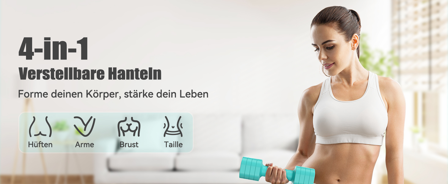 Sportneer Регульовані гантелі для жінок - набір з 2 гантелей (0,9–2,3 кг кожна), 4-в-1 набір гантелей з неслизьким ТПУ-покриттям, набір гантелей для домашнього спортзалу, фітнесу та силових тренувань (Блакитний)