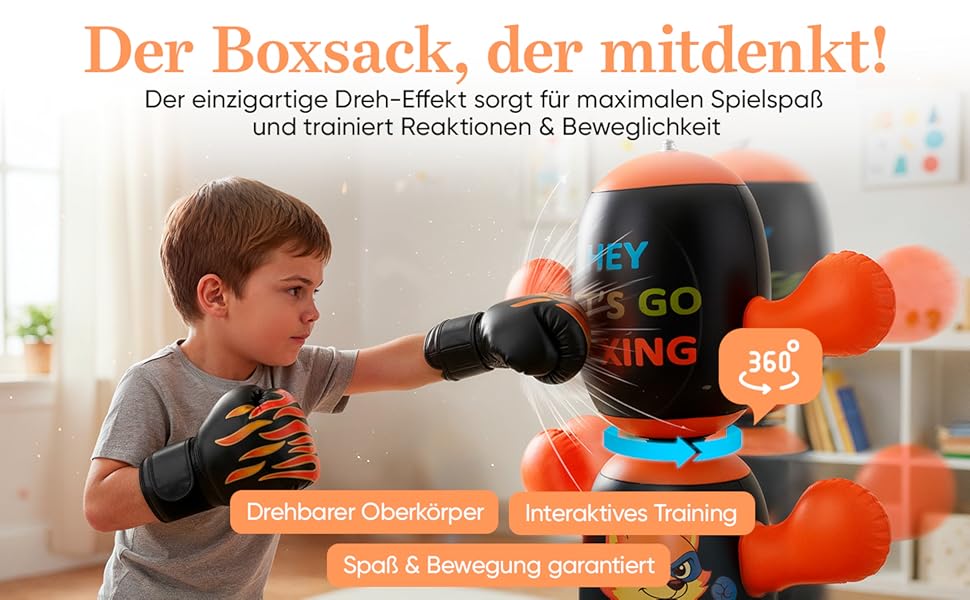 Боксерський мішок дитячий Lululearn® з поворотним верхом, з рукавичками для боксу (від 2 років) для хлопчиків та дівчаток: бокс, карате, тхеквондо