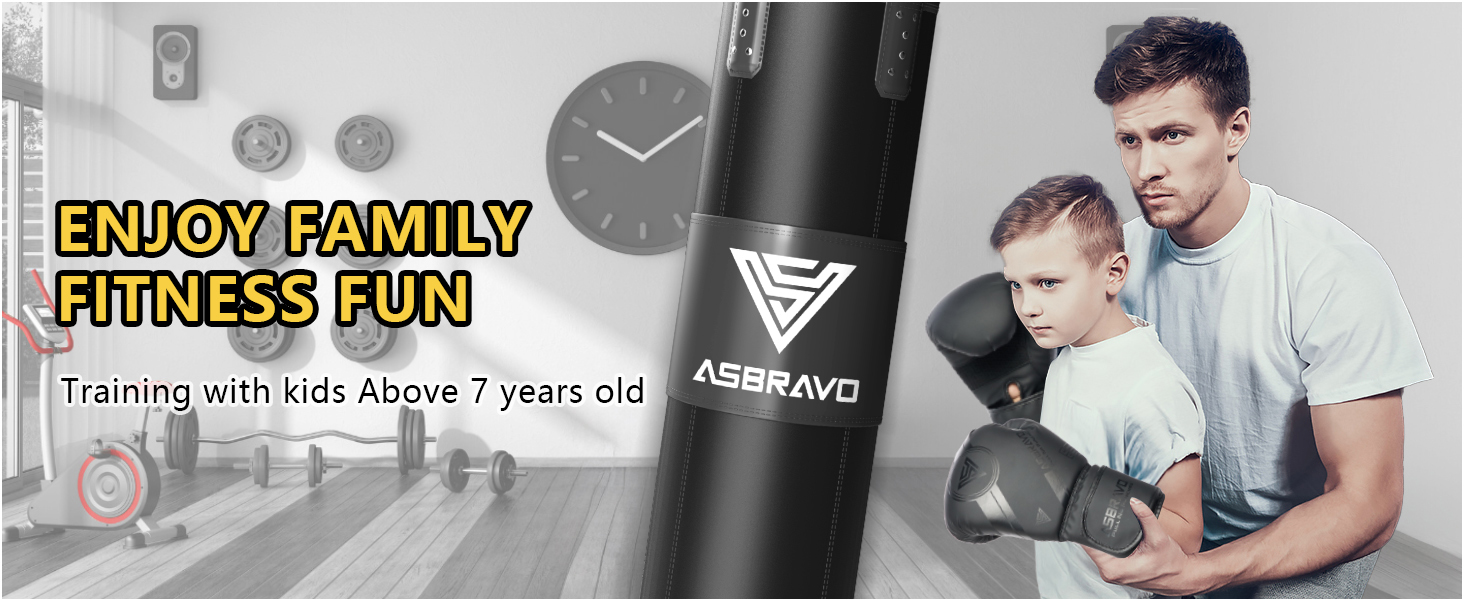 Боксерський мішок ASBRAVO для дорослих, комплект з рукавичками 12oz, для MMA, муай-тай, кікбоксингу, тренувань вдома, чорний