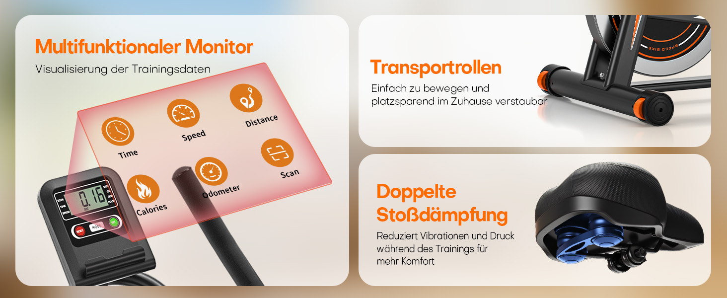 Велотренажер DMASUN: Тихий ергометр для дому з регулюванням опору, дисплеєм та підставкою для планшета. Ідеальний для кардіотренувань в приміщенні. Максимальне навантаження: 160 кг, колір - помаранчевий.