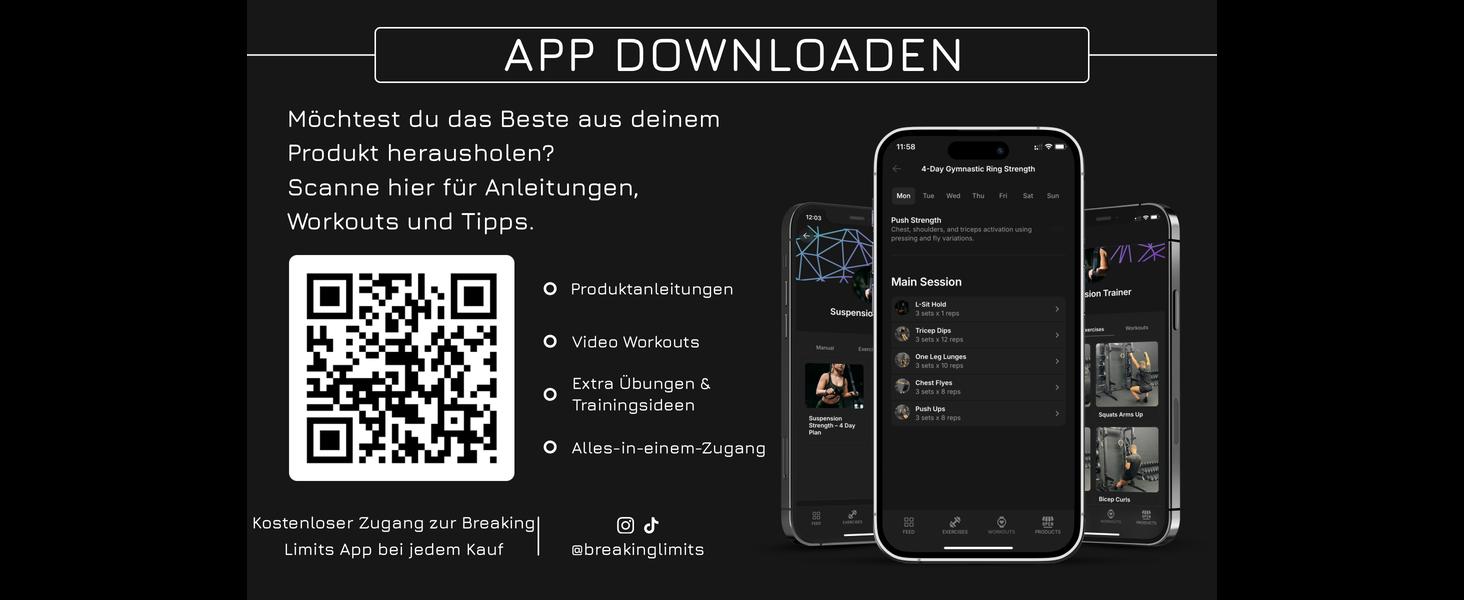 Слінг-тренер Breaking Limits для дому – тренажер для силових вправ – обладнання для силових тренувань – стрічки слінтренера для тренувань всього тіла – фітнес на відкритому повітрі – підвісний тренажер