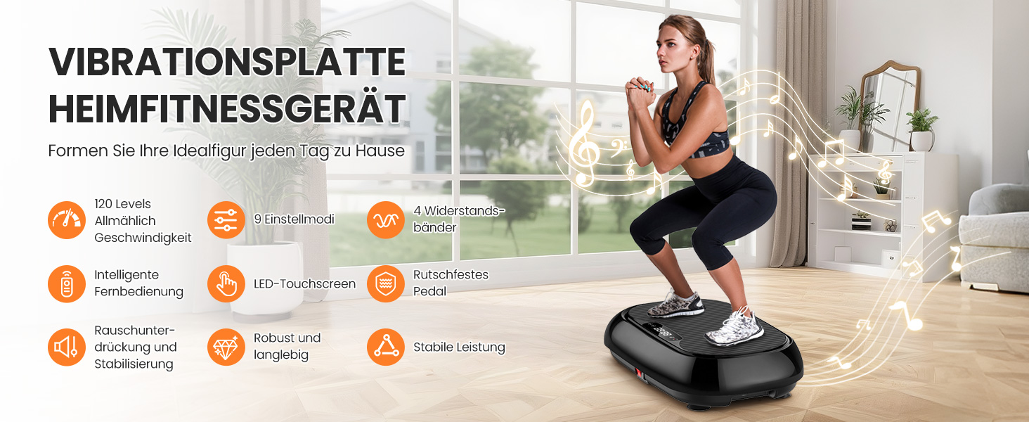 Вібраційна платформа для дому Sport з 9 режимами, 120 інтенсивностей, 4 еластичними гумками, до 150 кг, Bluetooth, пульт ДУ - для домашніх тренувань