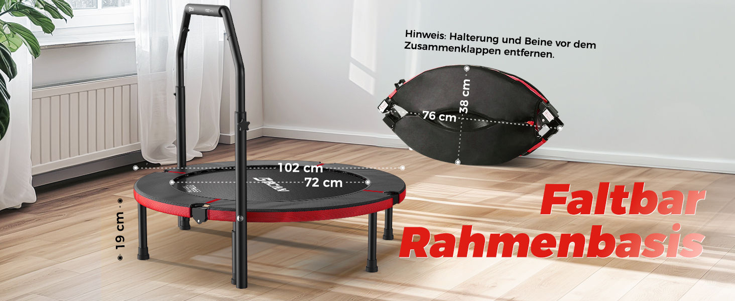 Міні-батут BCAN для дому, 102 см, складний, для дорослих, з регульованою ручкою, вантажопідйомність 150 кг, для фітнесу та тренувань вдома