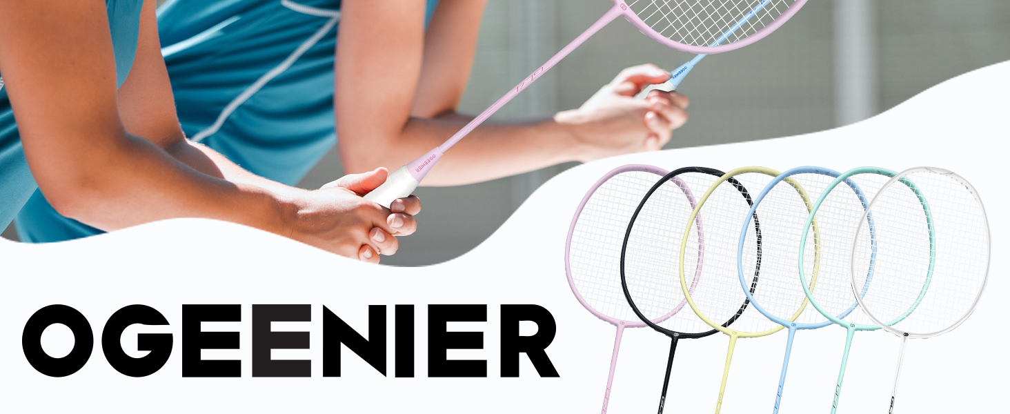 Набір для бадмінтону OGEENIER: 4 ракетки, 6 воланів, сумка, блакитний+жовтий, 3 1/4 дюйма