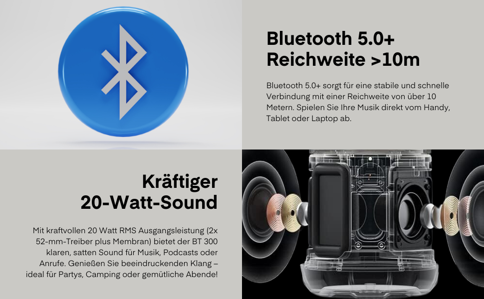 Портативна Bluetooth Колонка Universum BT 300 з LED-ліхтарем та Powerbank - 20W, SD-карта, AUX, 10000mAh, 2300 LUX, вологостійка